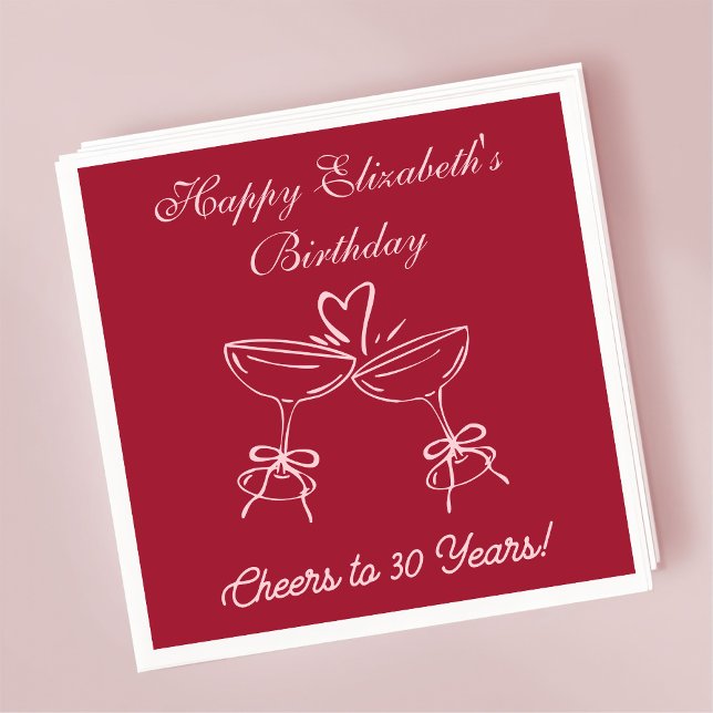 Guardanapo De Papel Vermelho e Rosa Modernos aplaudem 30 anos Aniversá (Criador carregado)