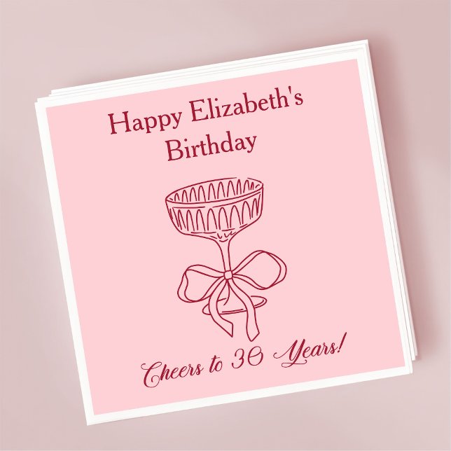 Guardanapo De Papel Vermelho e Rosa Modernos aplaudem 30 anos Aniversá (Criador carregado)