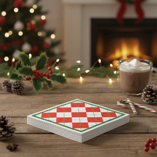 Guardanapo De Papel Vermelho e Verde Argyle com Borda Verde de Feriado