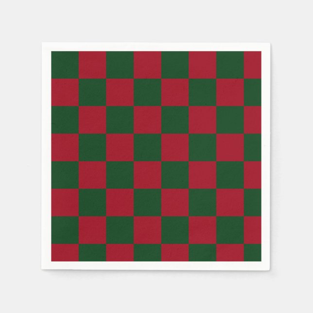 Guardanapo De Papel Vermelho e Verde Clássico Natal Xadrez Impressão (Frente)