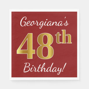 Guardanapo De Papel Vermelho, Faux Dourado 48º Aniversário + Nome Pe