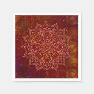 Guardanapo De Papel Vermelho Ferrugem Mandala Dourado Glam Moderno Chi