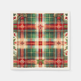 Guardanapo De Papel Vermelho Festivo e Xadrez Verde Nápoles