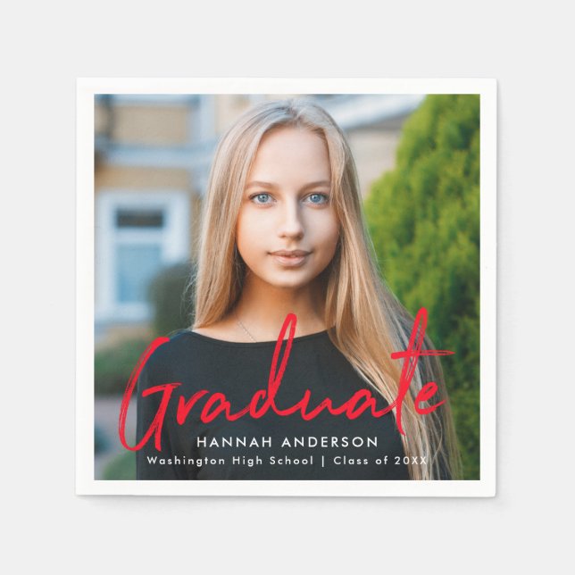 Guardanapo De Papel Vermelho | Graduação de Fotos com Script de Pincel (Frente)