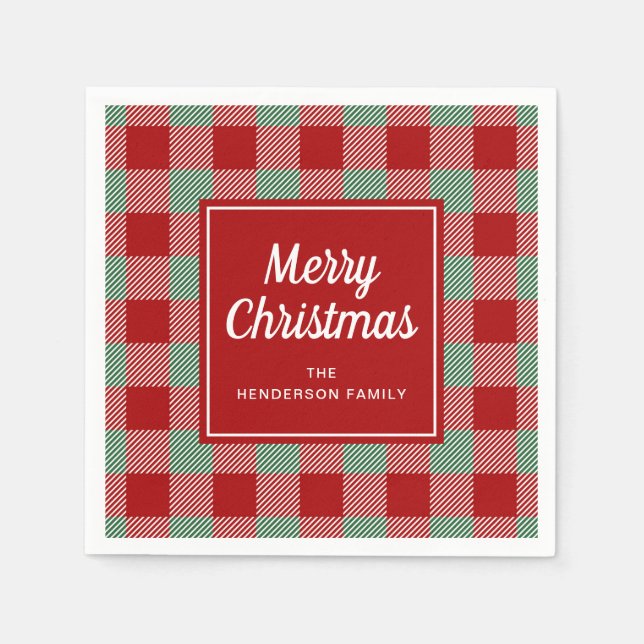 Guardanapo De Papel Vermelho Xadrez Rústico Feliz Natal (Frente)