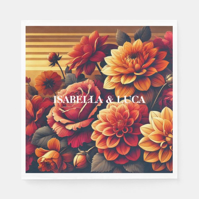 Guardanapo De Papel Vermelhos Negros e Laranja Cor Floral (Frente)