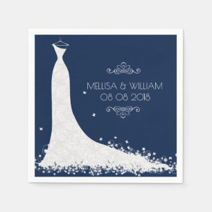 Guardanapo De Papel Vestido de casamento branco do laço & fundo azul