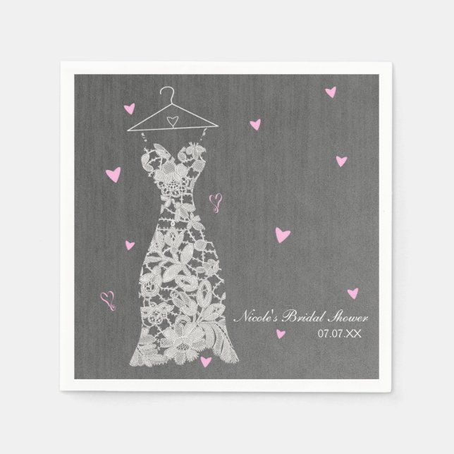 Guardanapo De Papel Vestido de Noiva com Renda Moderna Cinza Chique Ch (Frente)
