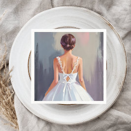 Guardanapo De Papel Vestido de Noiva | Vestido de Renda Branco Aquarel