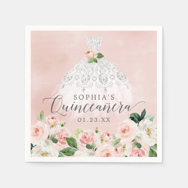 Guardanapo De Papel Vestido Floral Elegante Quinceanera Napkins (Frente)