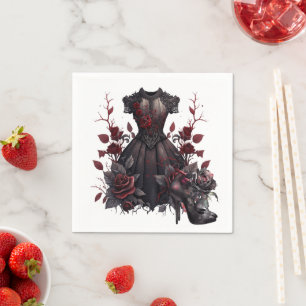 Guardanapo De Papel Vestido Negro Vitoriano Rosas e calcanhares anti