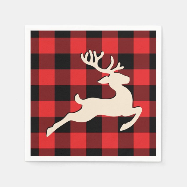Guardanapo De Papel Vestidos de Natal Antlers Red Black Gingham (Frente)