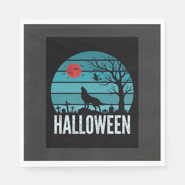Guardanapo De Papel Vetor da Lua do Cemitério do Lobo de Halloween (Frente)