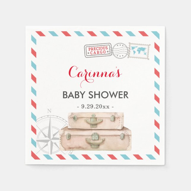 Guardanapo De Papel Viagem Chá de fraldas Mesa Decore Vermelho Azul (Frente)