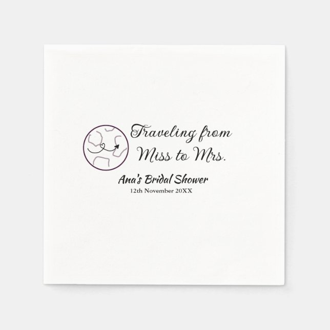 Guardanapo De Papel Viagem chá de panela adicione nome data miss à Sra (Frente)