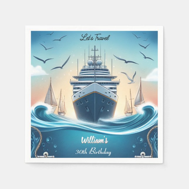 Guardanapo De Papel Viagem de Ondas Oceânicas Yacht aniversário de 30  (Frente)