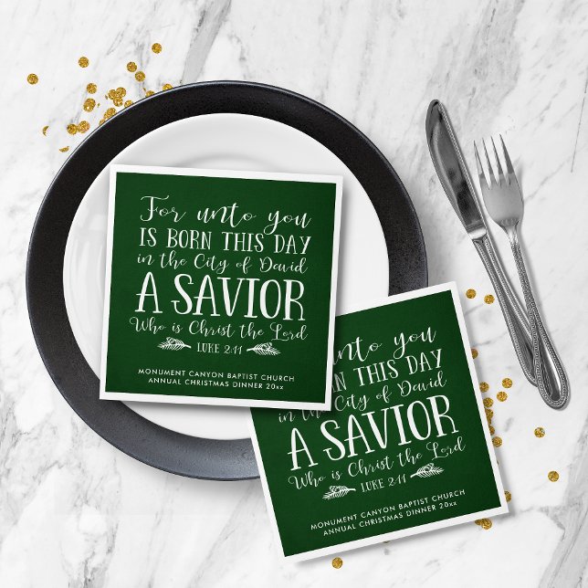 Guardanapo De Papel Vias de Tipografia Personalizadas Verde (Personalized Christmas Verse Typography Green Napkins)