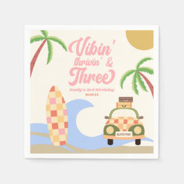 Guardanapo De Papel Vibin' e três Surf cor-de-rosa aniversário de 3 an