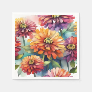 Guardanapo De Papel Vibração Zinnia Blooms Abstrato Watercolor