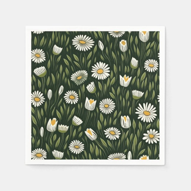 Guardanapo De Papel Vibrant Daisy Pattern with Lush Green Accents (Frente)