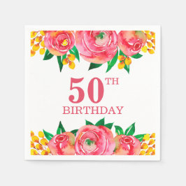 Guardanapo De Papel Vibrante, Rosa Quente e Amarelo, Floral