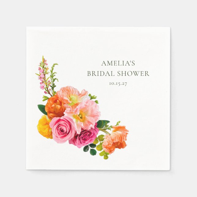 Guardanapo De Papel Vibrantes Papoulas Rosa Florais Florescer Chá de N (Frente)