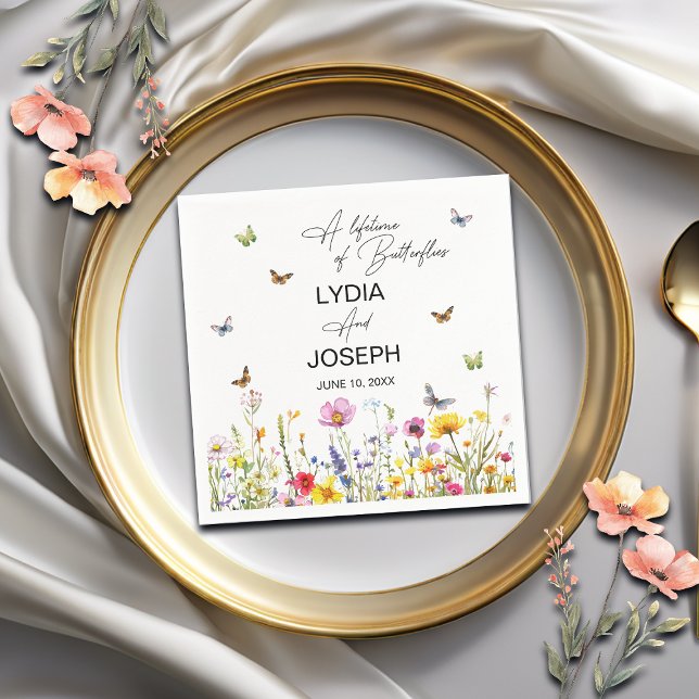 Guardanapo De Papel Vida das Borboletas Flores Selvagens Casamento (Criador carregado)