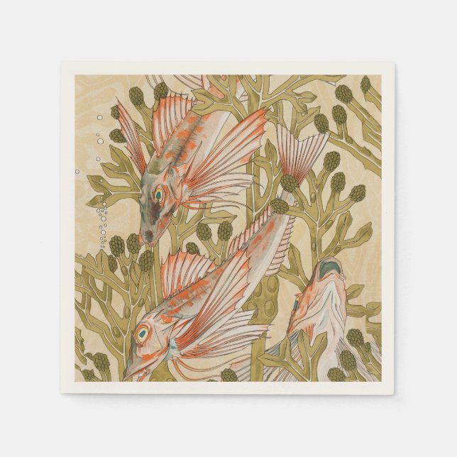 Guardanapo De Papel Vida no Mar de Peixes Animais Submarinos (Frente)