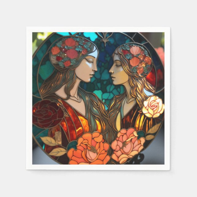 Guardanapo De Papel Vidro achatado Gemini Zodiac (Frente)