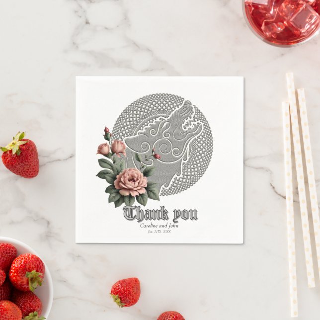 Guardanapo De Papel Viking Wolf & Rosas. Uma cabeça estilizada de lobo (Insitu)