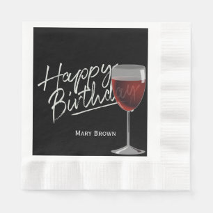 Guardanapo De Papel Vinho do aniversário no preto