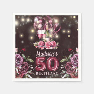 Guardanapo De Papel Vinho e Balões 50º Aniversário Personalizado