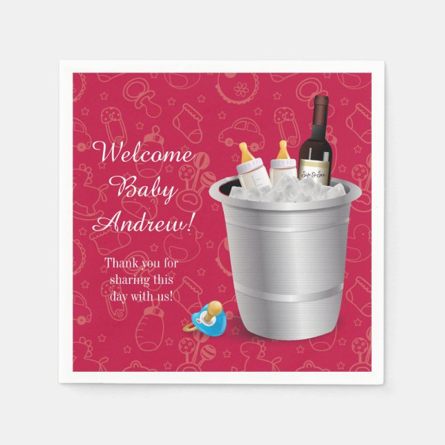 Guardanapo De Papel Vinho Vermelho e Garrafas de Bebê (Frente)