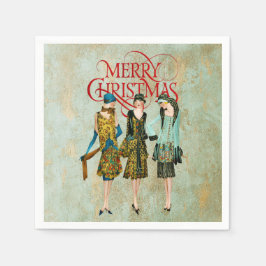 Guardanapo De Papel Vintage 1930 Mulheres Saudação de Natal