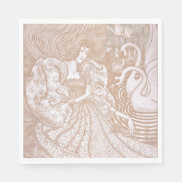 Guardanapo De Papel Vintage Art Nouveau Cream Floral Woman & Swans