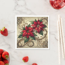 Vintage Art Nouveau Natal Poinsettia Decoupage