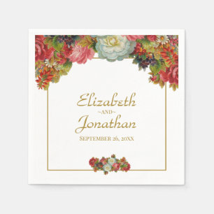 Guardanapo De Papel Vintage Autumn Floral Dourado e Branco