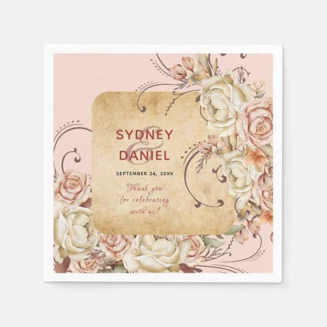 Guardanapo De Papel Vintage Autumn Rosa Wedkin (Frente)