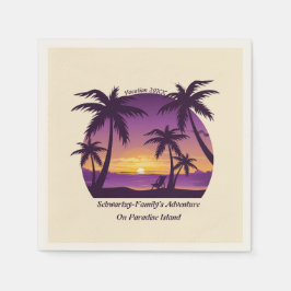 Guardanapo De Papel Vintage Beach Sunset Vacage lounger pach roxo