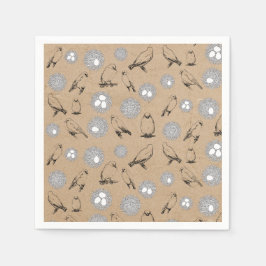 Guardanapo De Papel Vintage Birds & Nest Rustic Kraft Brown
