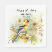 Vintage Birds Yellow Goldfinch Happy Birthday