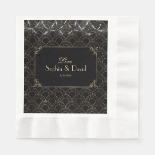 Guardanapo De Papel Vintage Black Art Deco Fleur-de-lis Wedding Dourad