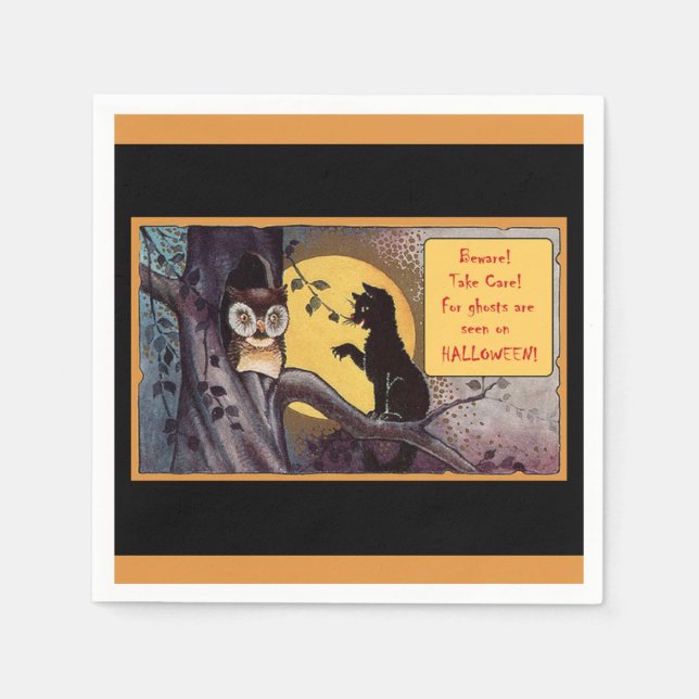 Guardanapo De Papel Vintage Black Cat Halloween (Frente)