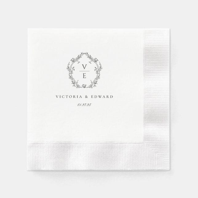 Guardanapo De Papel Vintage Black Crest Monogramas (Frente)