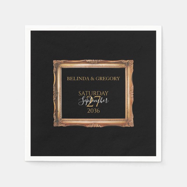 Guardanapo De Papel Vintage Black & Dourado Wedding (Frente)