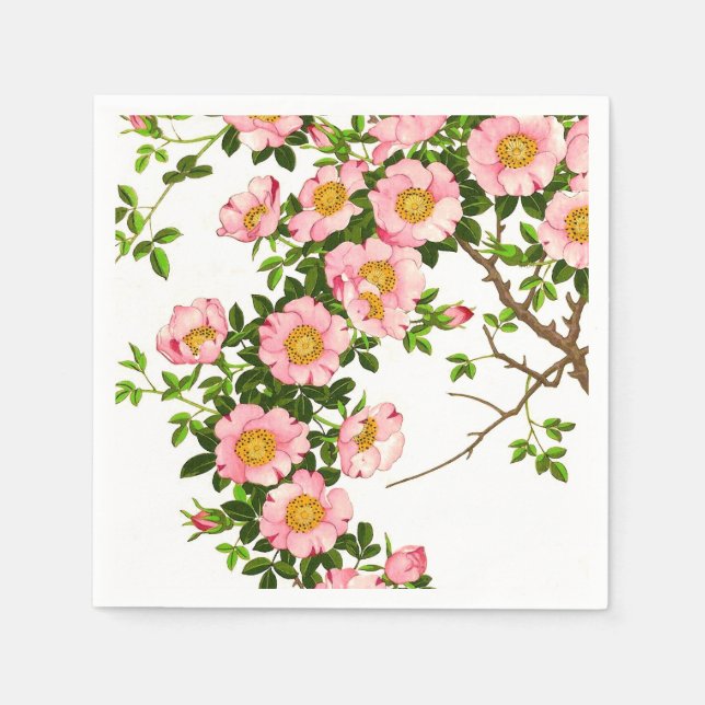 Guardanapo De Papel Vintage - Blossomas de Cereja Japoneses, Rosa e Do (Frente)