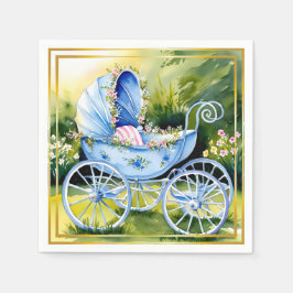 Guardanapo De Papel Vintage Blue Baby Carruagem in Garden Bloom
