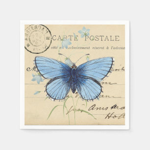 Guardanapo De Papel Vintage Blue Butterfly Cartão postal francês Napki