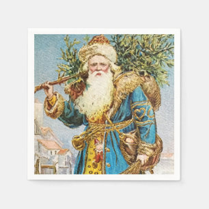 Guardanapo De Papel Vintage Blue Casaco Santa Claus com Árvore de Nata
