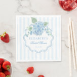 Guardanapo De Papel Vintage Blue Hydrangea Flower Elegant Stripe Wavy<br><div class="desc">A vintage-inspired,  classic,  and elegant cottage grandmillennial design featuring a Victorian English garden aesthetic. Delicate watercolor blue hydrangeas and charming forget-me-not flowers are arranged against soft blue preppy stripes with a scalloped hand-drawn oval frame.</div>